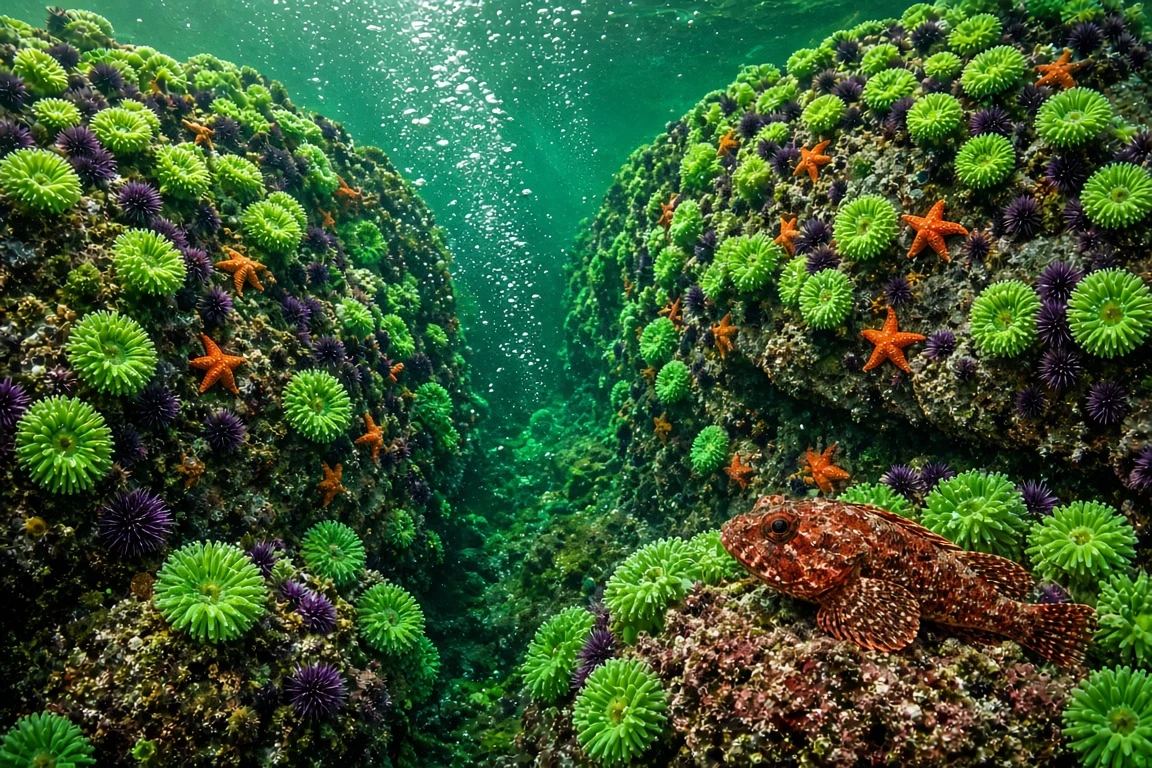Pacific Northwest Surge Channel with Giant Green Anemones and Purple Urchins