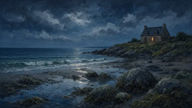 Tidefall and Solitary Cottage on the Breton Coastline