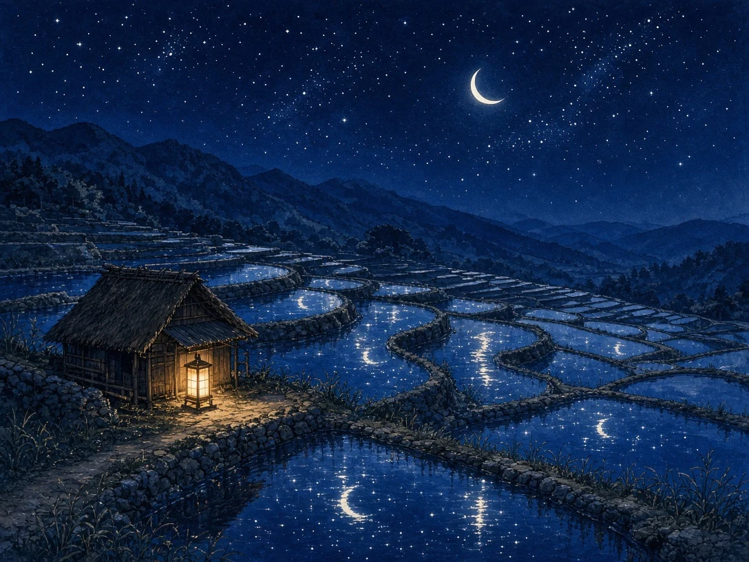 Reflective Terraced Rice Fields Under Spring Twilight