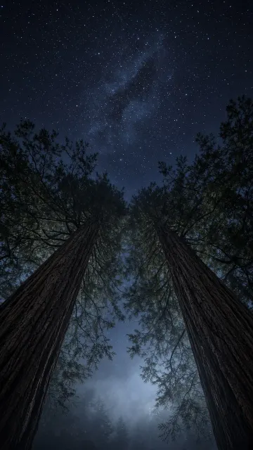 Ancient Redwood Zenith Bathed in Starlight