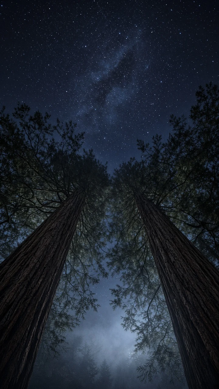 Ancient Redwood Zenith Bathed in Starlight