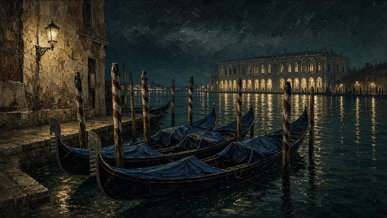 Moored Gondolas on the Sleepy Venetian Lagoon