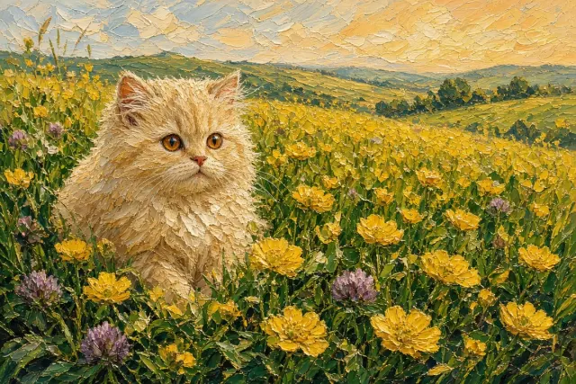 Golden Chinchilla Persian Kitten in Afternoon Buttercup Impasto