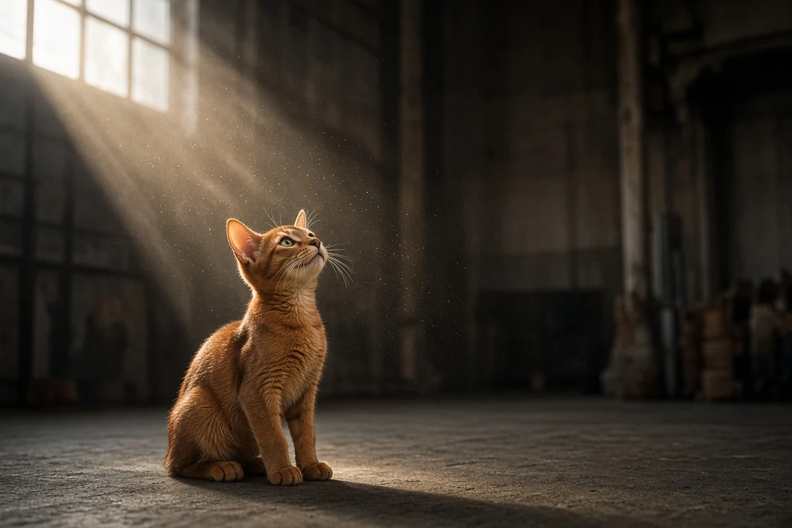 Abyssinian Kitten Watching Sunlit Dust Mote Vertical Wallpaper