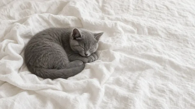Chartreux Kitten in Crumpled Crisp Linen Bedding Phone Wallpaper