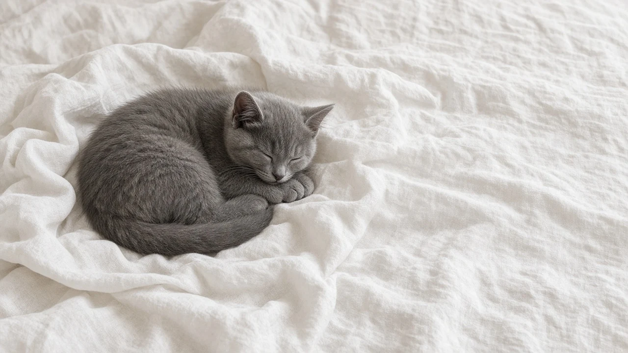 Chartreux Kitten in Crumpled Crisp Linen Bedding Phone Wallpaper