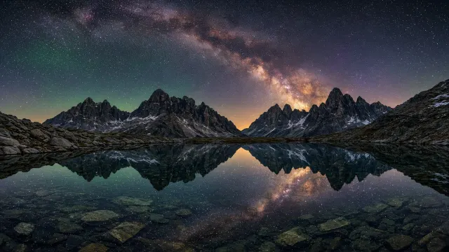 Glacial Alpine Tarn Mirroring the Milky Way Galactic Core