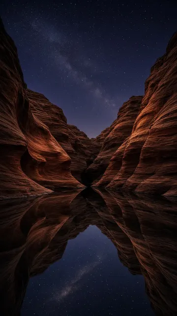 Slot Canyon River Looking Up at the Starry Chasm
