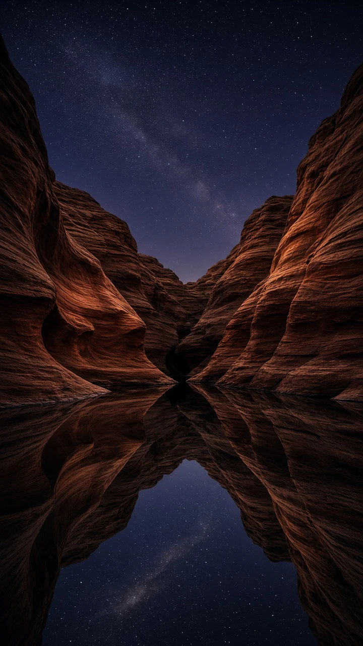Slot Canyon River Looking Up at the Starry Chasm