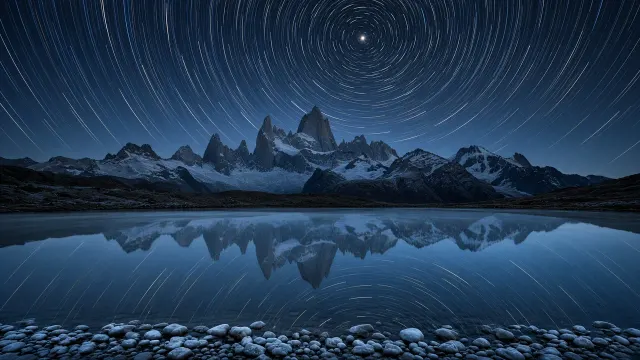 Circumpolar Star Trails Over Mount Fitz Roy Laguna