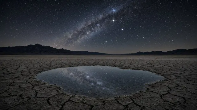 Desert Mud Cracked Playa Rain Puddle Mirroring Cygnus