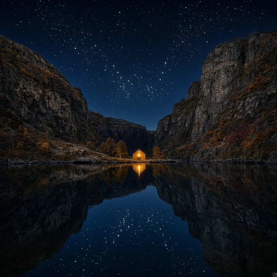 Norwegian Fjord Glass Mirror Beneath Cassiopeia