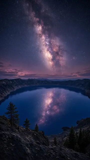 Volcanic Caldera Lake Vertical Celestial Arch