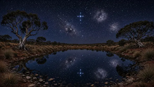 Outback Billabong Reflecting the Southern Cross and Magellanic Clouds