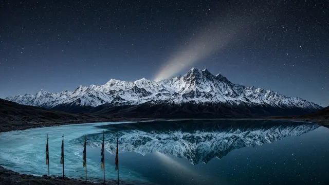 Himalayan High Tarn Under Zodiacal Light and Nuptse Massif