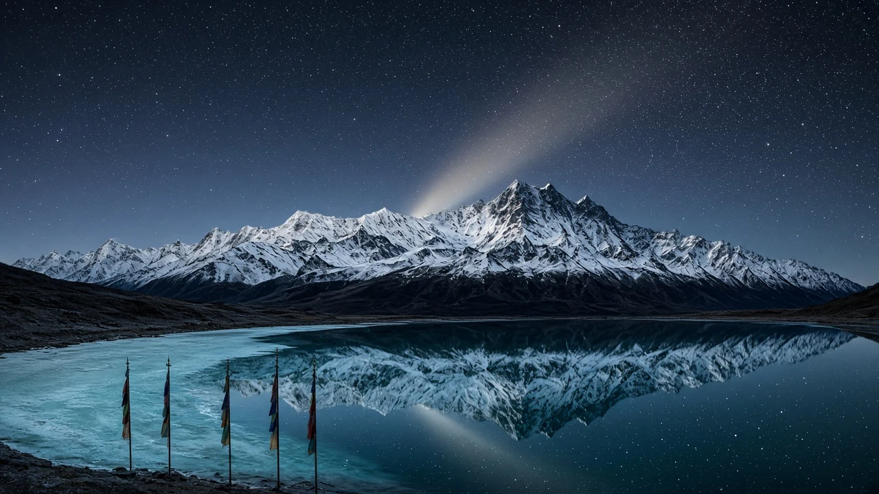 Himalayan High Tarn Under Zodiacal Light and Nuptse Massif