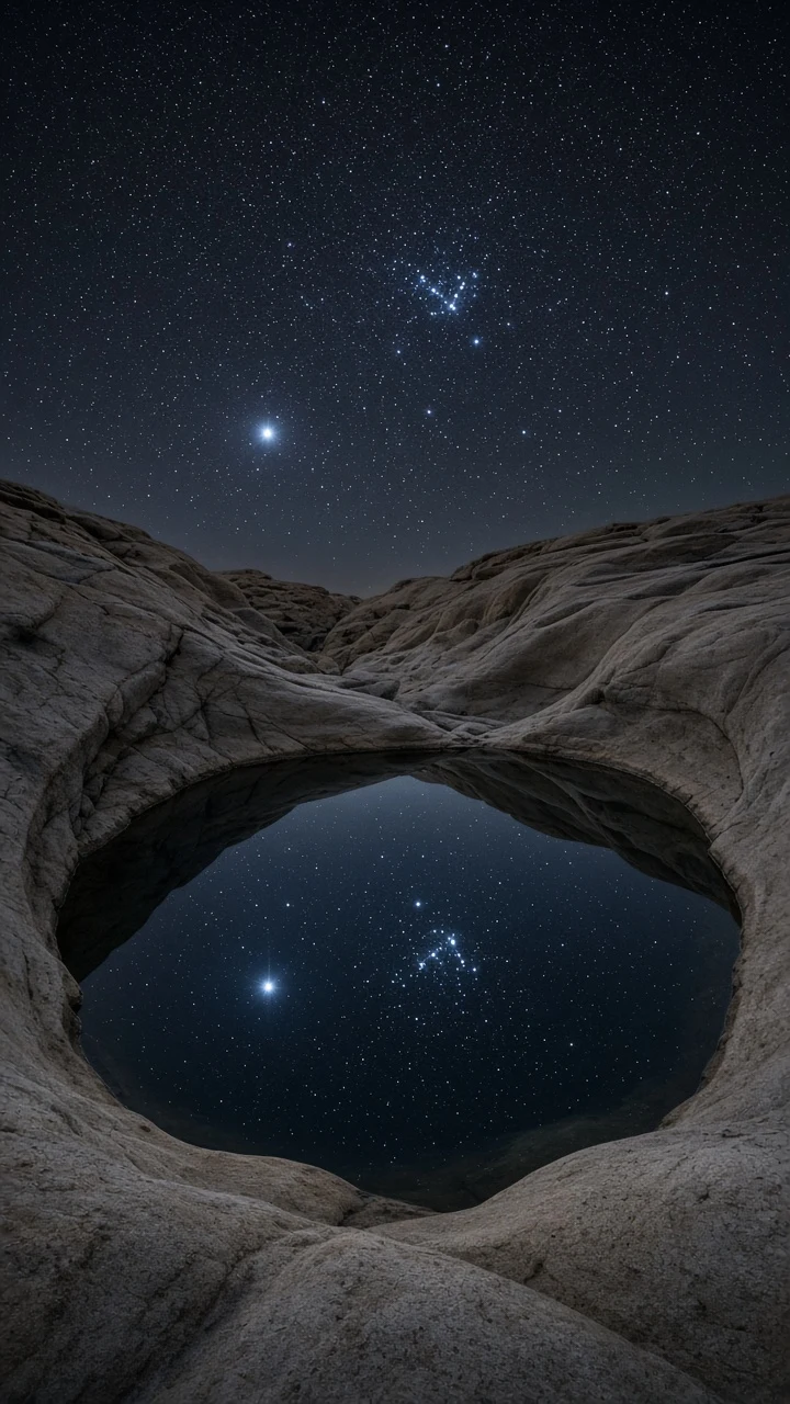 Granite Slot Canyon Plunge Pool Under Orion with Safe Screen Space