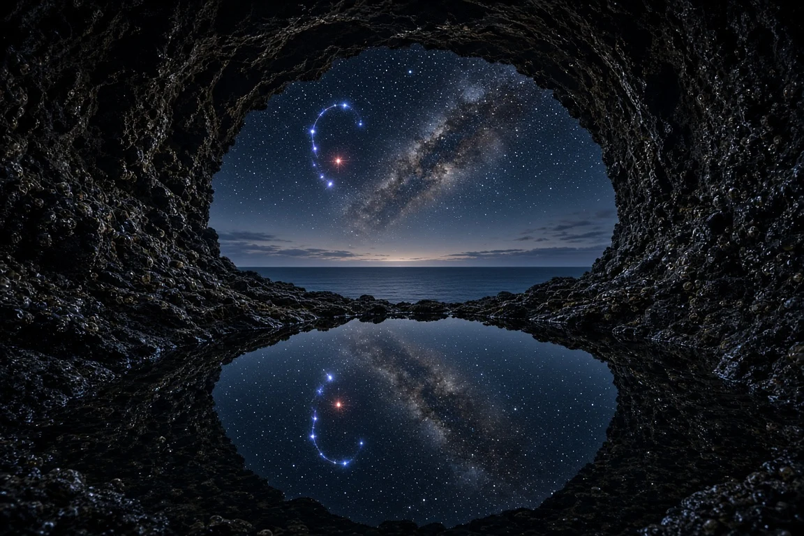 Sea Cave Grotto Arch Framing Oceanic Starlight Reflections