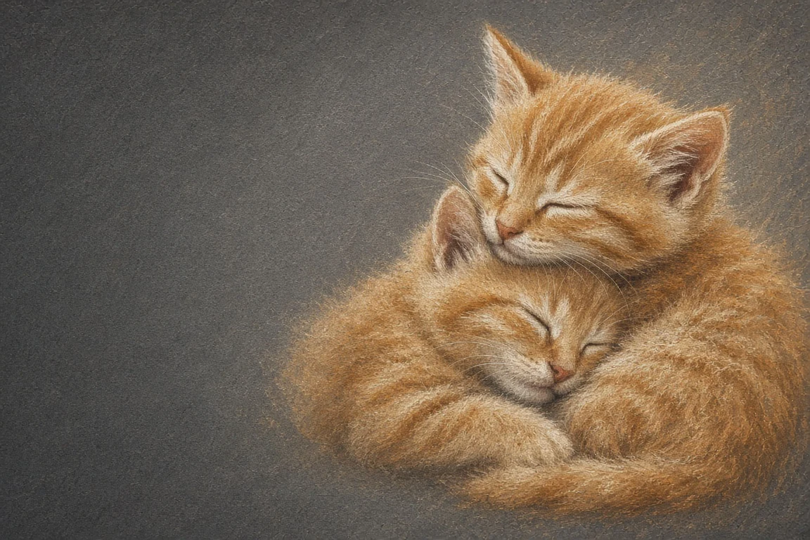 Soft Pastel Chalk Study of Sleeping Ginger Siblings