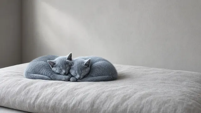 Minimalist Slate Grey Russian Blue Kittens with Clean Negative Space