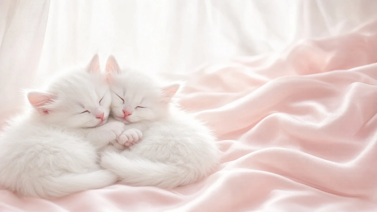 Airy Vertical Phone Wallpaper with Sleeping White Angora Kittens