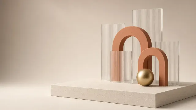 Constructivist Frosted Glass and Terracotta Geometric Balance Composition
