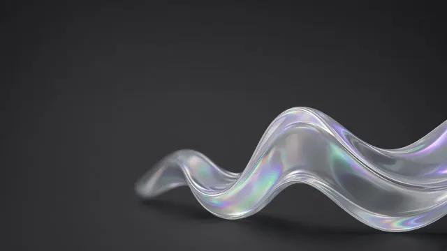 Iridescent Glass Ribbon Loop Floating over Matte Obsidian Void