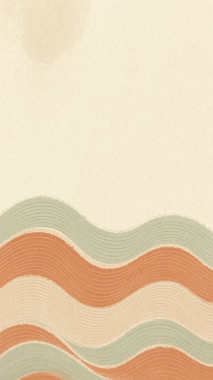 Geometric Concentric Waveform Risograph Print in Terracotta and Sage
