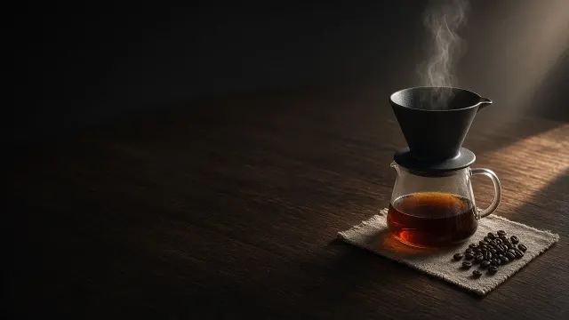 Artisanal Pour-Over Coffee Vessel on Dark Walnut Kitchen Surface