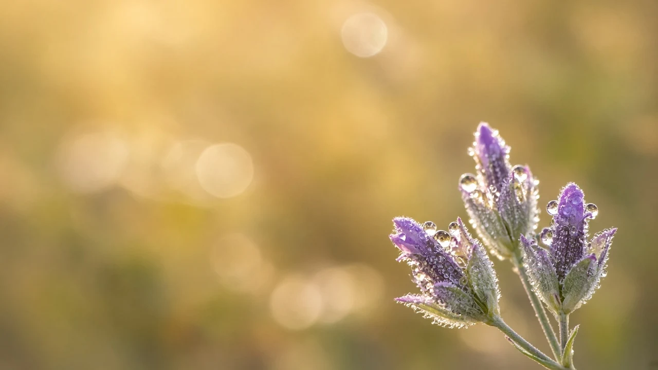Lavender Stems in Golden Morning Dew with Creamy Bokeh Upper Void