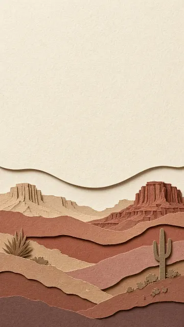 Tiered Desert Canyon Ridges in Minimalist Layered Paper Cut Style