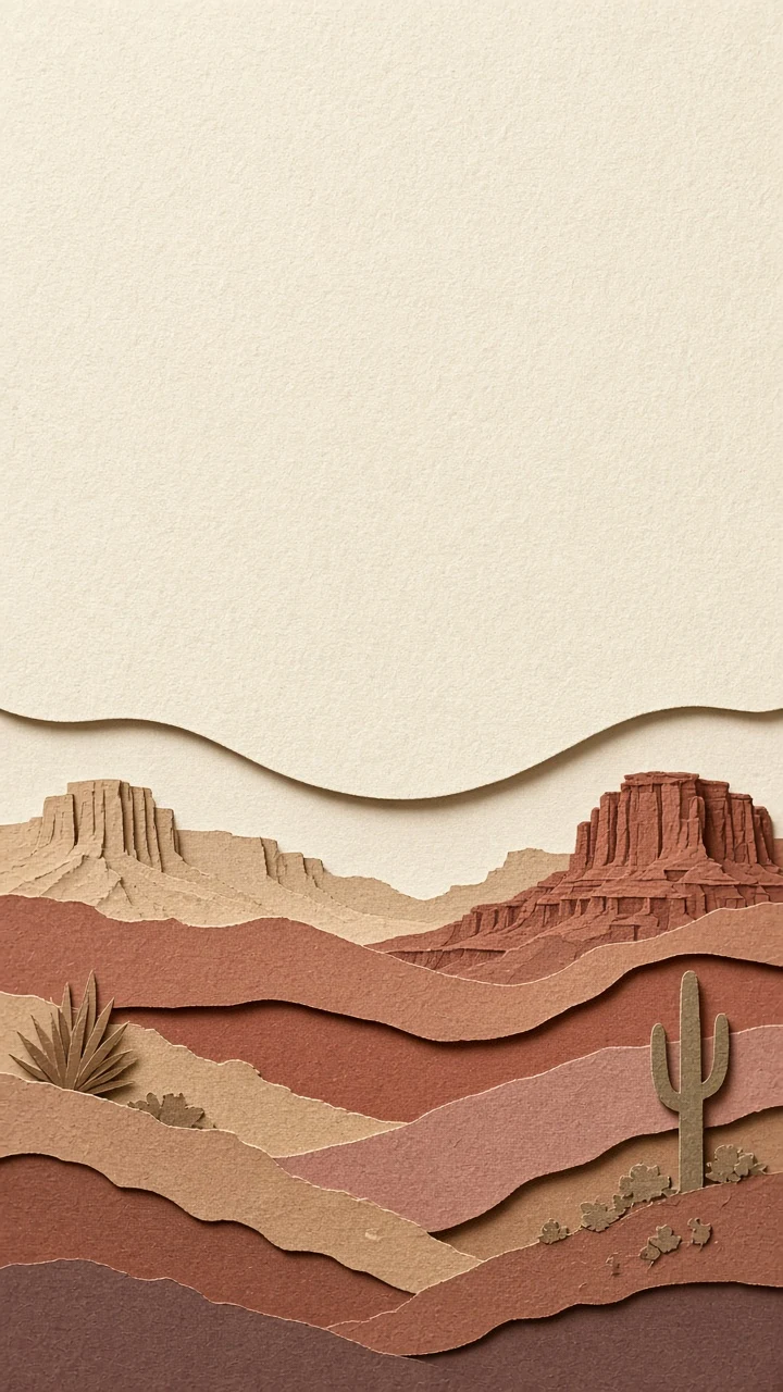 Tiered Desert Canyon Ridges in Minimalist Layered Paper Cut Style