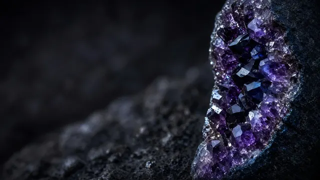 Deep Indigo Quartz Druzy Geode on Dark Basalt Ground