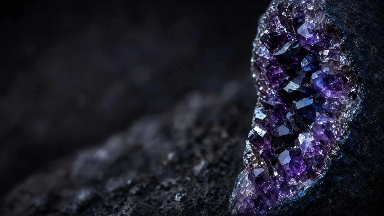 Deep Indigo Quartz Druzy Geode on Dark Basalt Ground