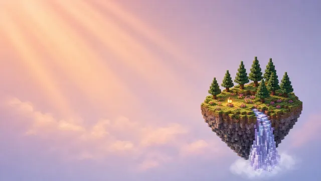 Voxel Floating Island Haven at Sunset Twilight