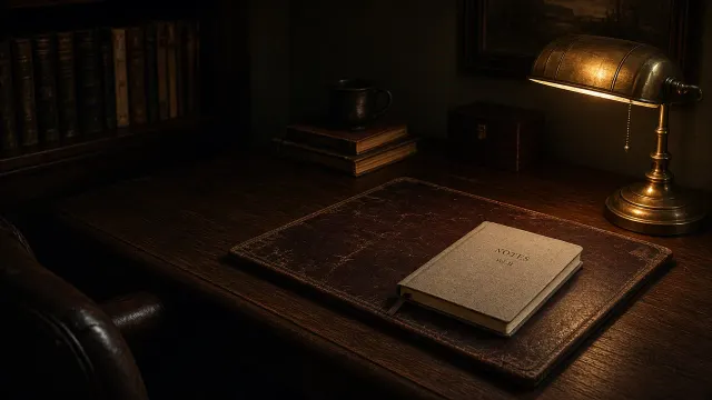 Moody Mahogany Study with Warm Brass Lamp Glow