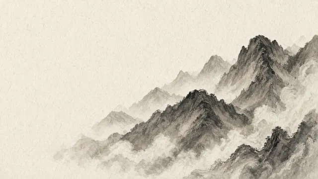 Traditional Sumi-e Ink Mist Mountain Silhouettes