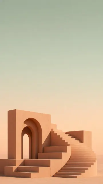 Postmodern Architectural Arches in Desert Clay and Sky