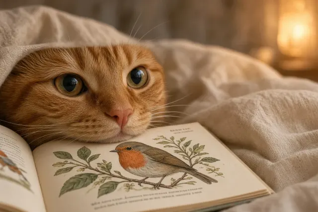 Close-Up Macro Reflection of Birdwatching Book in Ginger Cat Eyes