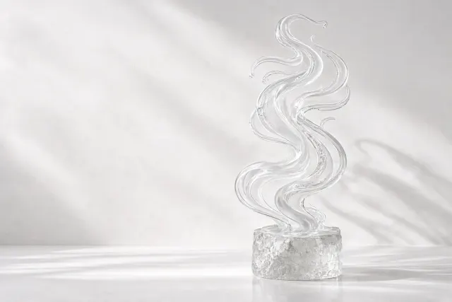 Kinetic Spun Glass Frost Ribbon Sculpture
