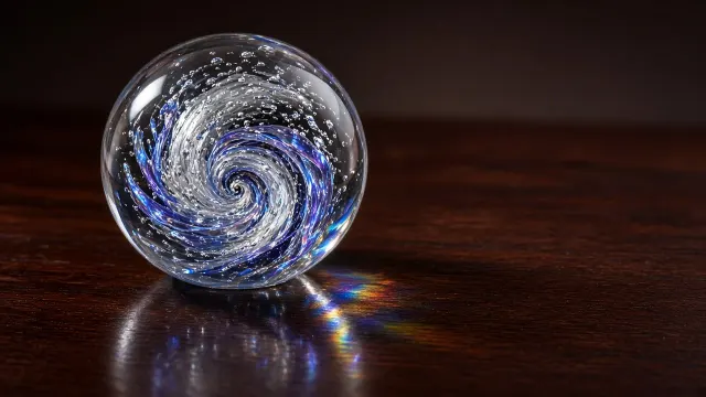 Hand-Blown Dichroic Glass Winter Paperweight Vortex