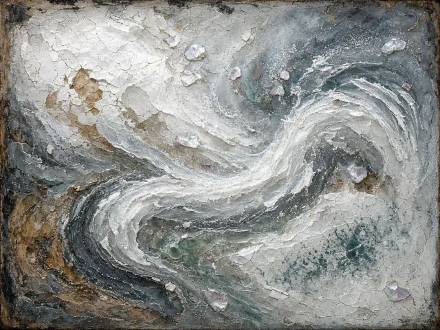 Encaustic Wax and Crystalline Mica Winter Swirl
