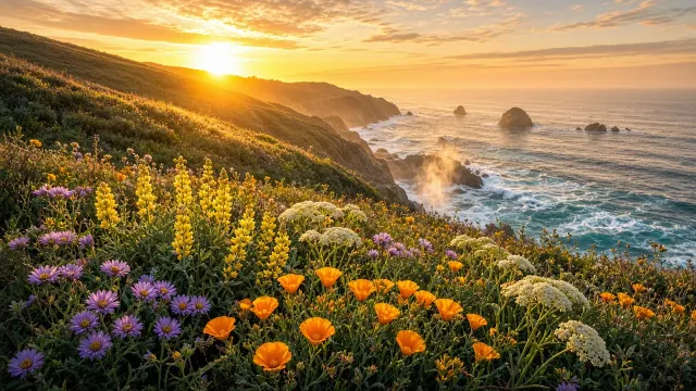 Pacific Coast Bluff Bloom in Golden Hour