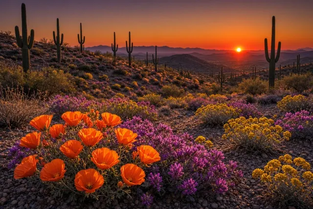 Sonoran Desert Superbloom in Burning Dusk