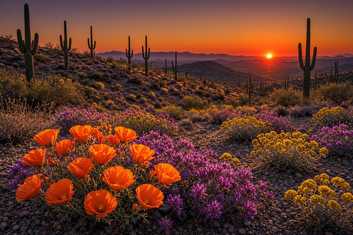 Sonoran Desert Superbloom in Burning Dusk