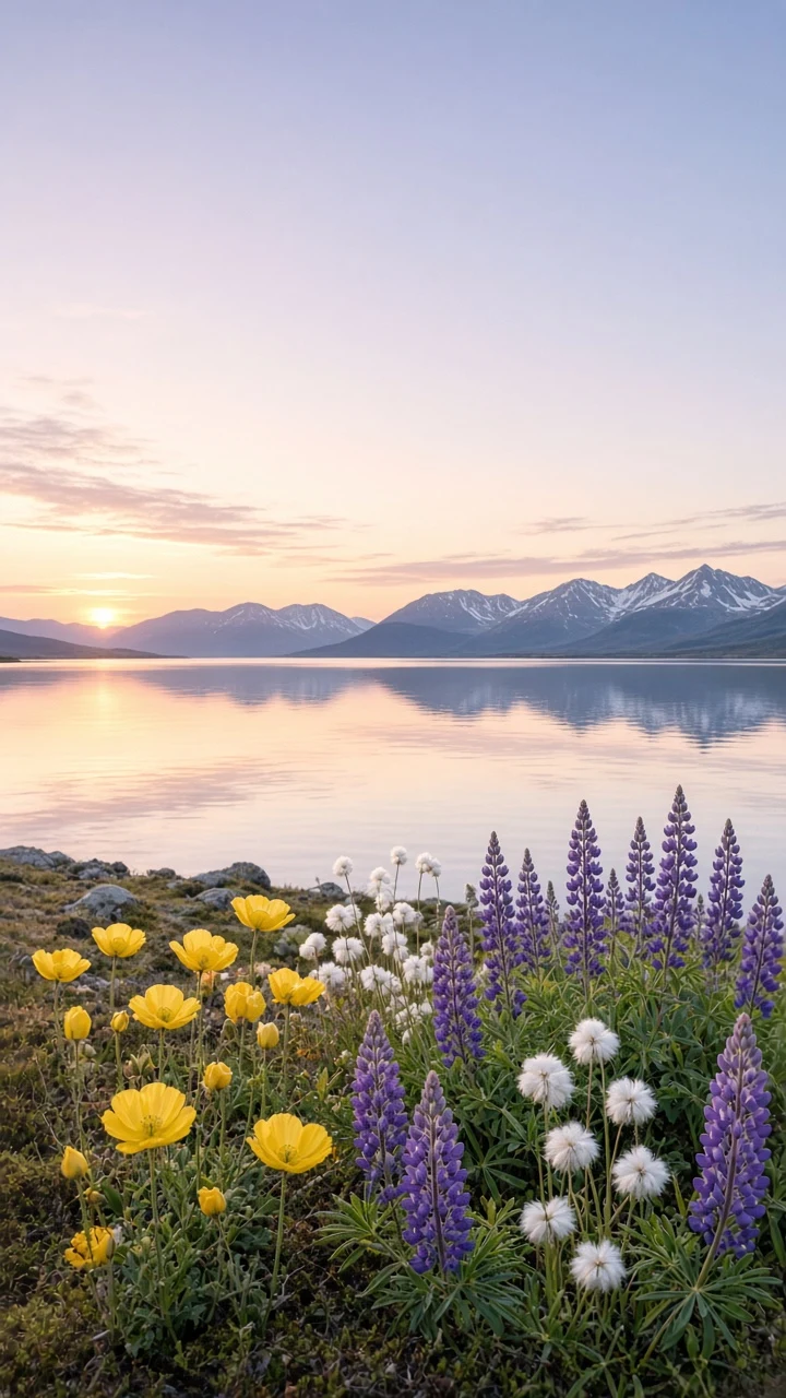 Subarctic Fjord Tundra in Midnight Sun Glow