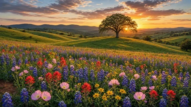Texas Hill Country Bluebonnet and Paintbrush Panorama