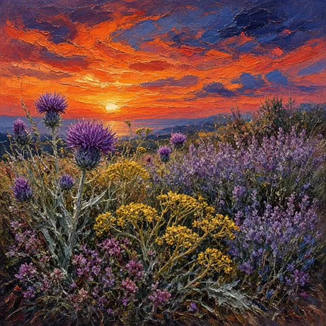 Expressive Palette Knife Sunset Meadow Study