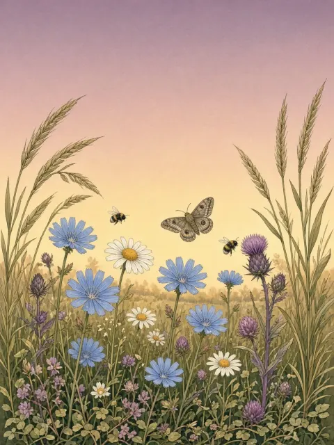 Vintage Gouache Meadow Floral Illustration
