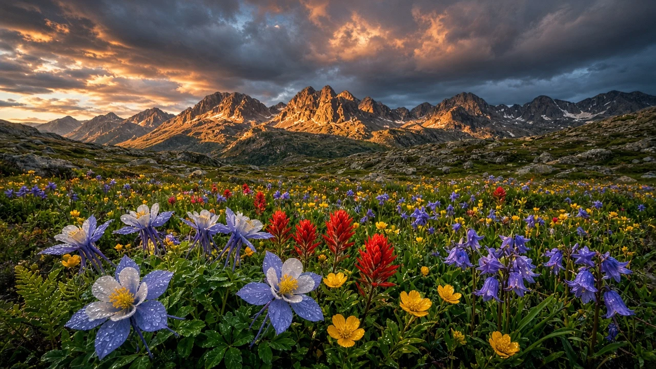 Rocky Mountain Columbine Basin After Summer Rain